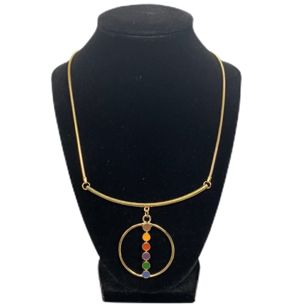 COLOR Multi Color Circle Dots Statement Necklace - Picture 2 of 5